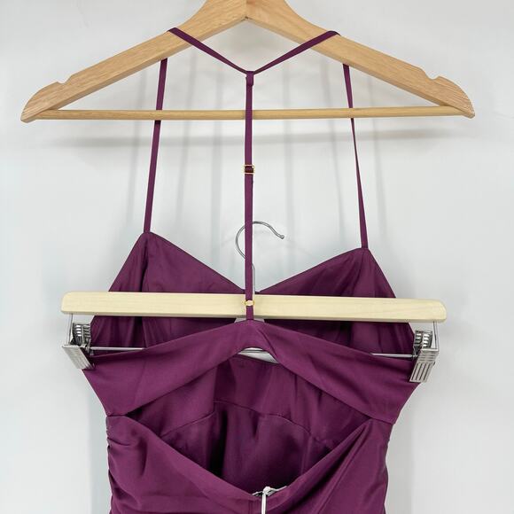 The Sei | Ruched Cut Out Silk Midi Dress in Burgundy Oxblood 2 - Picture 10 of 16